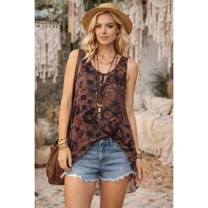 Wilfred Aritzia Top Sheer Silk Sleeveless Blue Multi XS